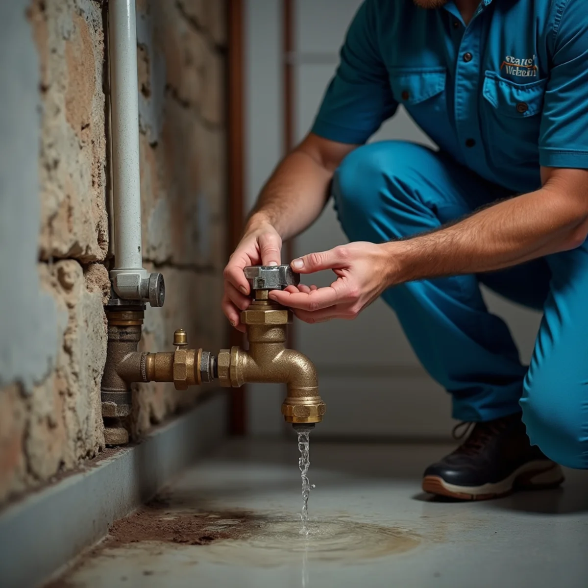 Homeowner shutting off the main water valve during a burst pipe emergency in Parker Colorado