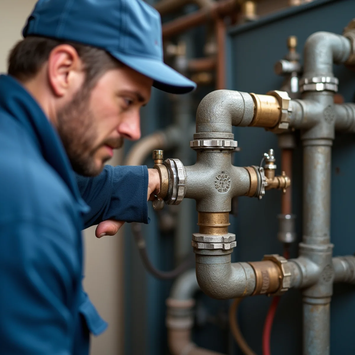 Commercial plumber servicing a mechanical room in a Parker, CO business